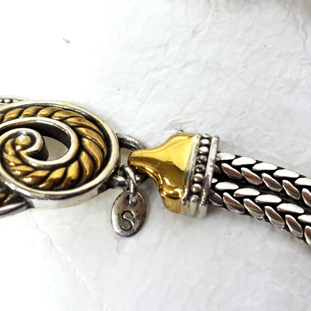 Vintage 90s Signed Brighton Silver Gold Tone Adjustable Metallic Belt Size Small - Picture 11 of 14
